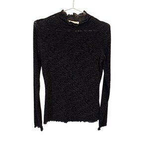 The Nines Top Size Small Sheer Mesh Mock Neck Long Sleeve Lettuce Edge Witchy